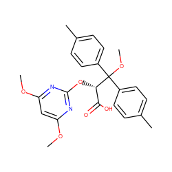 COc1cc(OC)nc(O[C@@H](C(=O)O)C(OC)(c2ccc(C)cc2)c2ccc(C)cc2)n1 ZINC000013756030