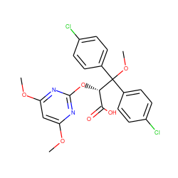 COc1cc(OC)nc(O[C@@H](C(=O)O)C(OC)(c2ccc(Cl)cc2)c2ccc(Cl)cc2)n1 ZINC000013756026