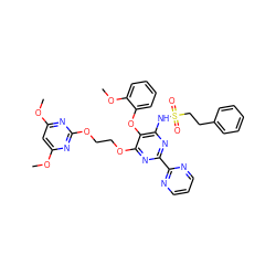 COc1cc(OC)nc(OCCOc2nc(-c3ncccn3)nc(NS(=O)(=O)CCc3ccccc3)c2Oc2ccccc2OC)n1 ZINC000095552846