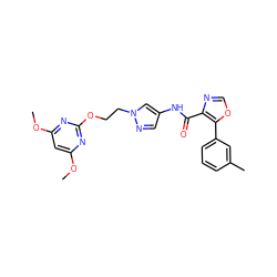 COc1cc(OC)nc(OCCn2cc(NC(=O)c3ncoc3-c3cccc(C)c3)cn2)n1 ZINC000201526178