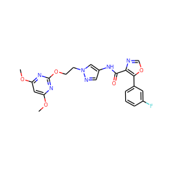 COc1cc(OC)nc(OCCn2cc(NC(=O)c3ncoc3-c3cccc(F)c3)cn2)n1 ZINC000201533213