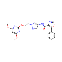 COc1cc(OC)nc(OCCn2cc(NC(=O)c3ncoc3-c3ccccc3)cn2)n1 ZINC000201533019