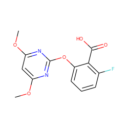 COc1cc(OC)nc(Oc2cccc(F)c2C(=O)O)n1 ZINC000001495627