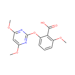 COc1cc(OC)nc(Oc2cccc(OC)c2C(=O)O)n1 ZINC000001495628