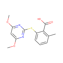 COc1cc(OC)nc(Sc2cccc(C)c2C(=O)O)n1 ZINC000001496417