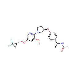 COc1cc(OC[C@@H]2CC2(F)F)cnc1N1CC[C@@H](Oc2ccc([C@H](C)NC(C)=O)cc2)C1 ZINC000169709304