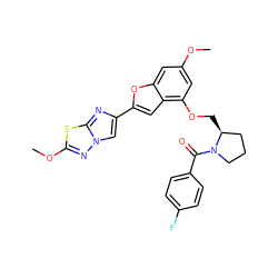 COc1cc(OC[C@H]2CCCN2C(=O)c2ccc(F)cc2)c2cc(-c3cn4nc(OC)sc4n3)oc2c1 ZINC000653775393