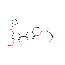 COc1cc(OC2CCC2)cc(-c2ccc3c(c2)CC[C@H]([C@@H]2C[C@H]2C(=O)O)O3)c1F ZINC001772619215