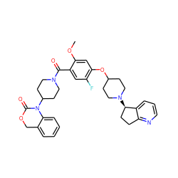 COc1cc(OC2CCN([C@@H]3CCc4ncccc43)CC2)c(F)cc1C(=O)N1CCC(N2C(=O)OCc3ccccc32)CC1 ZINC000026277358