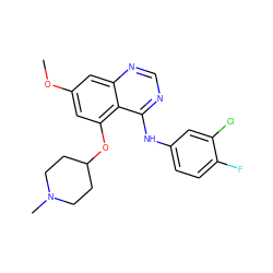 COc1cc(OC2CCN(C)CC2)c2c(Nc3ccc(F)c(Cl)c3)ncnc2c1 ZINC000028571379