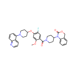 COc1cc(OC2CCN(c3cccc4ncccc34)CC2)c(F)cc1C(=O)N1CCC(N2C(=O)OCc3ccccc32)CC1 ZINC000026276818