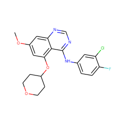 COc1cc(OC2CCOCC2)c2c(Nc3ccc(F)c(Cl)c3)ncnc2c1 ZINC000028572431