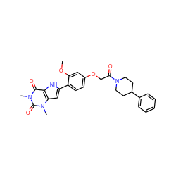 COc1cc(OCC(=O)N2CCC(c3ccccc3)CC2)ccc1-c1cc2c([nH]1)c(=O)n(C)c(=O)n2C ZINC000029057510