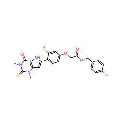 COc1cc(OCC(=O)NCc2ccc(Cl)cc2)ccc1-c1cc2c([nH]1)c(=O)n(C)c(=O)n2C ZINC000013678878