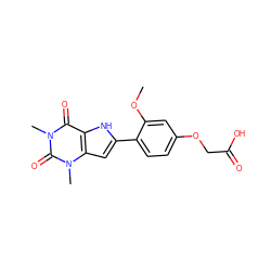 COc1cc(OCC(=O)O)ccc1-c1cc2c([nH]1)c(=O)n(C)c(=O)n2C ZINC000013678990