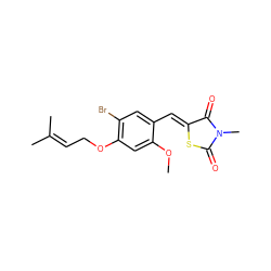 COc1cc(OCC=C(C)C)c(Br)cc1/C=C1\SC(=O)N(C)C1=O ZINC000299838539