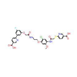 COc1cc(OCCCNC(=O)COc2cc(F)cc(-c3ccc(C(=O)O)cn3)c2)c(Cl)cc1NC(=O)CSc1ccc(C(=O)O)cn1 ZINC000095596444
