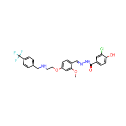 COc1cc(OCCNCc2ccc(C(F)(F)F)cc2)ccc1/C=N/NC(=O)c1ccc(O)c(Cl)c1 ZINC000013492700