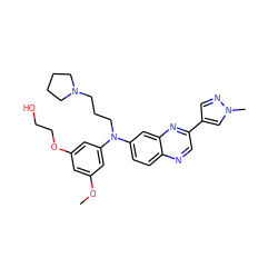 COc1cc(OCCO)cc(N(CCCN2CCCC2)c2ccc3ncc(-c4cnn(C)c4)nc3c2)c1 ZINC000219346472