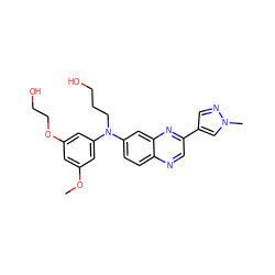 COc1cc(OCCO)cc(N(CCCO)c2ccc3ncc(-c4cnn(C)c4)nc3c2)c1 ZINC000219328618