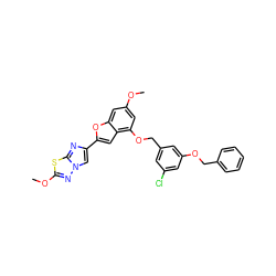 COc1cc(OCc2cc(Cl)cc(OCc3ccccc3)c2)c2cc(-c3cn4nc(OC)sc4n3)oc2c1 ZINC000205937180