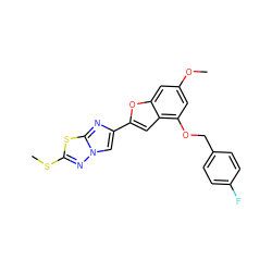 COc1cc(OCc2ccc(F)cc2)c2cc(-c3cn4nc(SC)sc4n3)oc2c1 ZINC000653668892