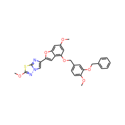 COc1cc(OCc2ccc(OC)c(OCc3ccccc3)c2)c2cc(-c3cn4nc(OC)sc4n3)oc2c1 ZINC000653760521