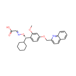 COc1cc(OCc2ccc3ccccc3n2)ccc1[C@@H](O/N=C/C(=O)O)C1CCCCC1 ZINC000013557879