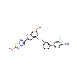 COc1cc(OCc2cccc(-c3ccc(C#N)c(F)c3)c2)c2cc(-c3cn4nc(OC)sc4n3)oc2c1 ZINC000205762848