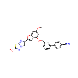 COc1cc(OCc2cccc(-c3ccc(C#N)cc3)c2)c2cc(-c3cn4nc(OC)sc4n3)oc2c1 ZINC000653671934