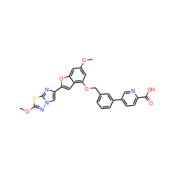 COc1cc(OCc2cccc(-c3ccc(C(=O)O)nc3)c2)c2cc(-c3cn4nc(OC)sc4n3)oc2c1 ZINC000205714215