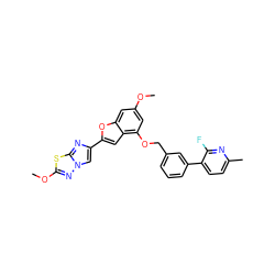 COc1cc(OCc2cccc(-c3ccc(C)nc3F)c2)c2cc(-c3cn4nc(OC)sc4n3)oc2c1 ZINC000653663554