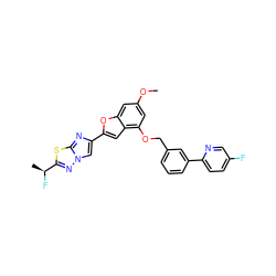 COc1cc(OCc2cccc(-c3ccc(F)cn3)c2)c2cc(-c3cn4nc([C@H](C)F)sc4n3)oc2c1 ZINC000144522342