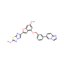 COc1cc(OCc2cccc(-c3ccc4nccn4c3)c2)c2cc(-c3cn4nc(OC)sc4n3)oc2c1 ZINC000653678788