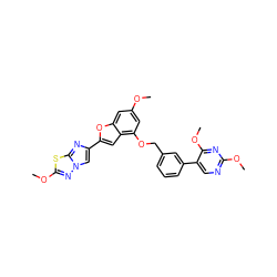 COc1cc(OCc2cccc(-c3cnc(OC)nc3OC)c2)c2cc(-c3cn4nc(OC)sc4n3)oc2c1 ZINC000205755884