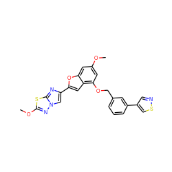 COc1cc(OCc2cccc(-c3cnsc3)c2)c2cc(-c3cn4nc(OC)sc4n3)oc2c1 ZINC000205670082