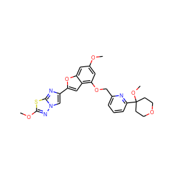 COc1cc(OCc2cccc(C3(OC)CCOCC3)n2)c2cc(-c3cn4nc(OC)sc4n3)oc2c1 ZINC000205737099