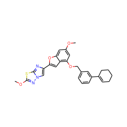 COc1cc(OCc2cccc(C3=CCCCC3)c2)c2cc(-c3cn4nc(OC)sc4n3)oc2c1 ZINC000205728818