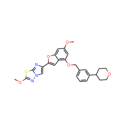 COc1cc(OCc2cccc(C3CCOCC3)c2)c2cc(-c3cn4nc(OC)sc4n3)oc2c1 ZINC000205721914