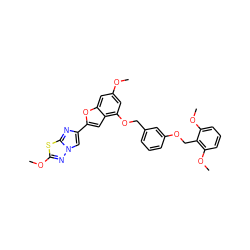 COc1cc(OCc2cccc(OCc3c(OC)cccc3OC)c2)c2cc(-c3cn4nc(OC)sc4n3)oc2c1 ZINC000653667724