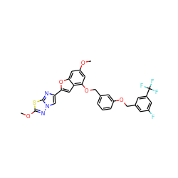 COc1cc(OCc2cccc(OCc3cc(F)cc(C(F)(F)F)c3)c2)c2cc(-c3cn4nc(OC)sc4n3)oc2c1 ZINC000653767515