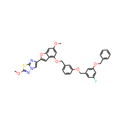 COc1cc(OCc2cccc(OCc3cc(F)cc(OCc4ccccc4)c3)c2)c2cc(-c3cn4nc(OC)sc4n3)oc2c1 ZINC000653673698