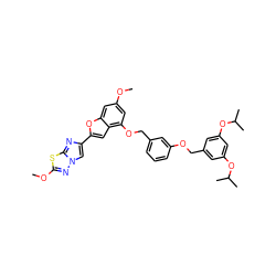 COc1cc(OCc2cccc(OCc3cc(OC(C)C)cc(OC(C)C)c3)c2)c2cc(-c3cn4nc(OC)sc4n3)oc2c1 ZINC000653671287