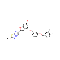 COc1cc(OCc2cccc(OCc3ccc(C)c(C)c3)c2)c2cc(-c3cn4nc(OC)sc4n3)oc2c1 ZINC000653686471