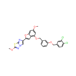 COc1cc(OCc2cccc(OCc3ccc(Cl)c(Cl)c3)c2)c2cc(-c3cn4nc(OC)sc4n3)oc2c1 ZINC000653668861