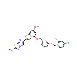 COc1cc(OCc2cccc(OCc3ccc(Cl)cc3Cl)c2)c2cc(-c3cn4nc(OC)sc4n3)oc2c1 ZINC000653682383