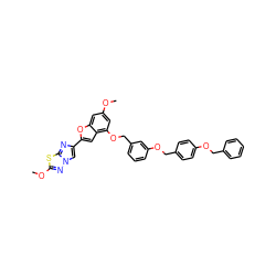 COc1cc(OCc2cccc(OCc3ccc(OCc4ccccc4)cc3)c2)c2cc(-c3cn4nc(OC)sc4n3)oc2c1 ZINC000653670142