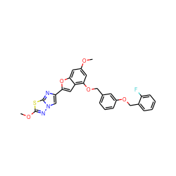 COc1cc(OCc2cccc(OCc3ccccc3F)c2)c2cc(-c3cn4nc(OC)sc4n3)oc2c1 ZINC000653664707