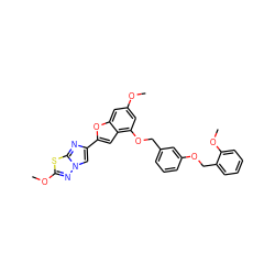 COc1cc(OCc2cccc(OCc3ccccc3OC)c2)c2cc(-c3cn4nc(OC)sc4n3)oc2c1 ZINC000653681061