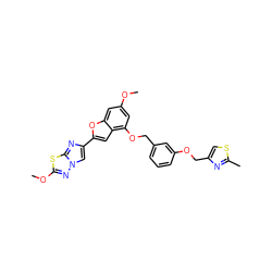 COc1cc(OCc2cccc(OCc3csc(C)n3)c2)c2cc(-c3cn4nc(OC)sc4n3)oc2c1 ZINC000653767975